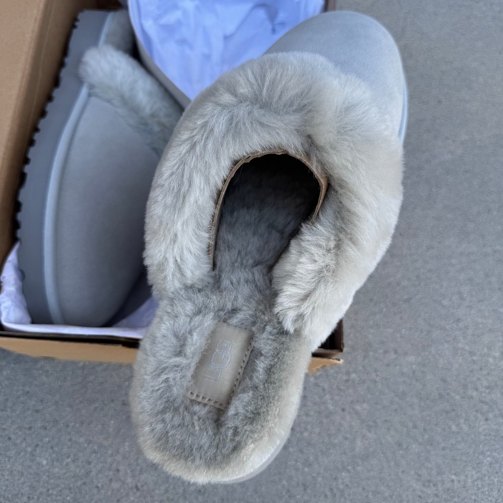 UGG Cozy Slipper Light Grey Suede Sheepskin Fur Slides 1126730 Womens 10 - Picture 6 of 6